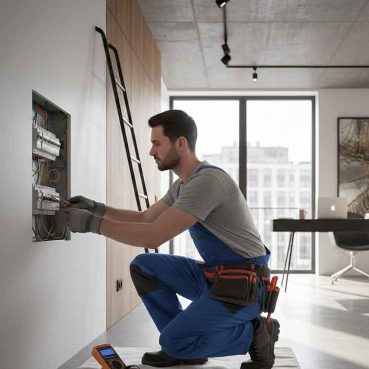 Technicien en train d'effectuer l'entretien d'un climatiseur